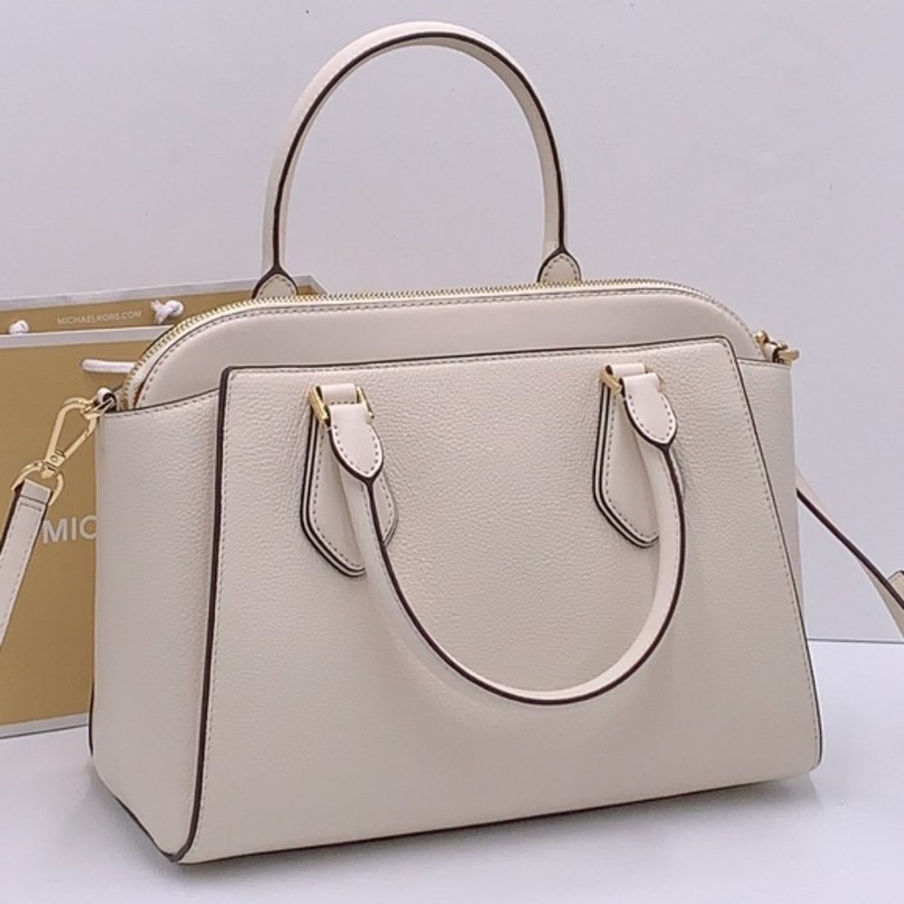 Michael Kors Daria Large Satchel Bag Leather Light Cream - Picture 4 of 15